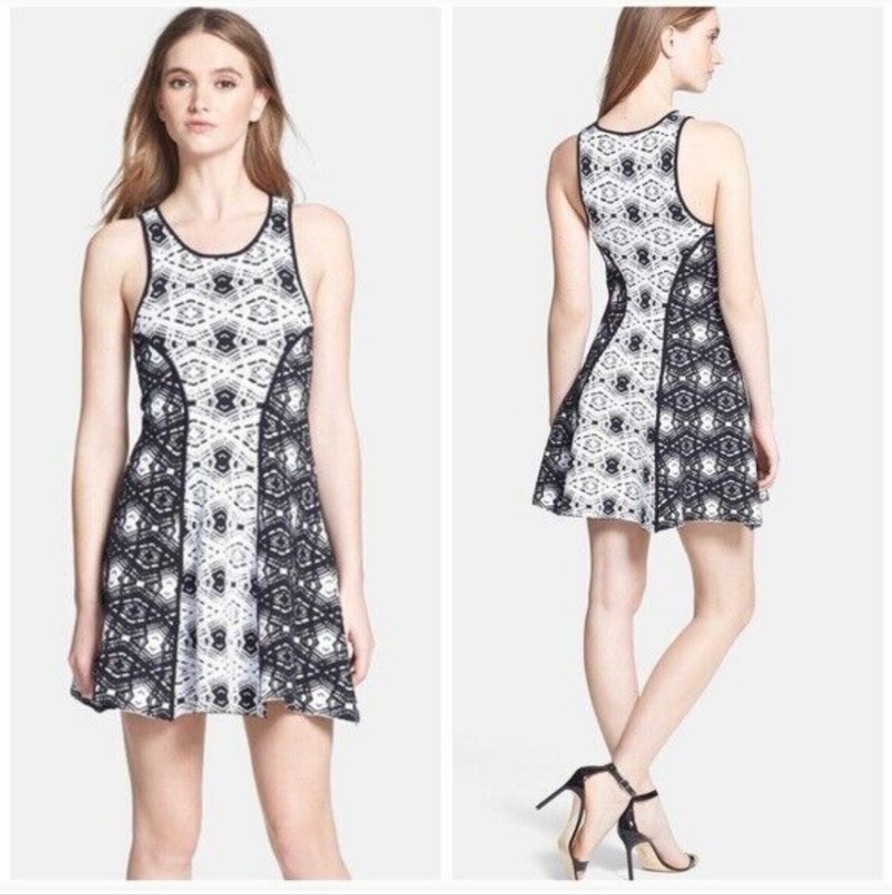 Parker Women's Naima sleeveless Jacquard Knit A-Line Stretch Skate Dress XS Navy